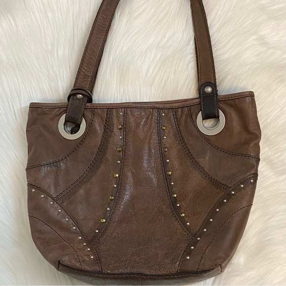 Fossil Brown Leather Shoulder Purse Rhinestones - Picture 9 of 12